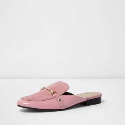 Pink chain backless loafers
